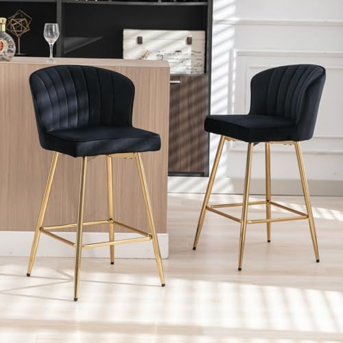 chairus 2 pcs Barhocker Modern, mit Goldenen Metallbeinen, PU-Leder/Schwarz | Elegante Barstühle mit pflegeleichtem PU-Lederbezug, stabilen Metallbeinen und Fußstütze, Küchenhocker für Esszimmer/Küche