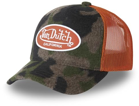 Von Dutch Kappe für Damen und Herren, Trucker-Kappe, Camo, verstellbar, mit Kunstfell, Braun/Grün/Weiß/Orange, Einheitsgröße