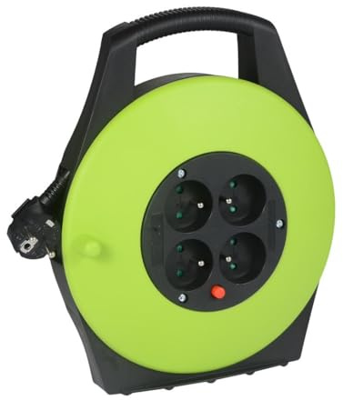 GERMINA DER ELECTRIKER Enrollador de jardín Enrollador Reel IP20 Cable de 10 metros de grosor manivela de bobinado + 4 enchufes