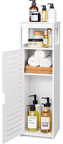 VOGGV Armario de Almacenamiento para Baño, Muebles de Baño Independientes Resistentes a la Intemperie con Puerta Doble y Estante de 3 Niveles, Pequeño Armario de Suelo de Baño para Salón, Dormitorio