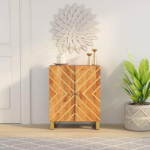 HETFTJN Beistellschrank, Buffetschrank Küchenschrank Besenschrank Mehrzweckschrank Geeignet für Küchenzeile Schlafzimmer Wohnzimmer Badezimmer Braun und Schwarz 60x33,5x75cm Massivholz Mango