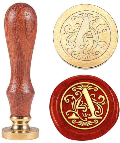 Hobbspring 1 Stück Wachssiegelstempel Mit Alphabet Retro Mittelalterliche Traditionelle Initiale A Siegelwachs Stempel Geschenk für Weihnachten 25mm Messing Stempelkopf Mit Holzgriff Für Umschläge