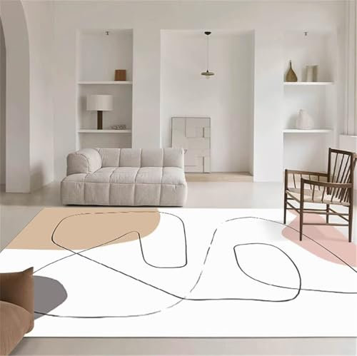 RUGMRZ Small Bedroom Rug Teppich Gross 80x120CM waschbare+teppiche outdoorteppiche cremefarben Abriebfester und waschbarer moderner minimalistisch gestreifter