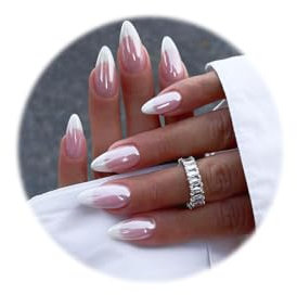 ZEPIQOR French Tipp Press on Nails, 24pcs Mandel Gefälschte Nägel Chrom, False Nails Glänzend Falsche Nägel, Klebe Akrylische Nägel für Frauen Maniküre