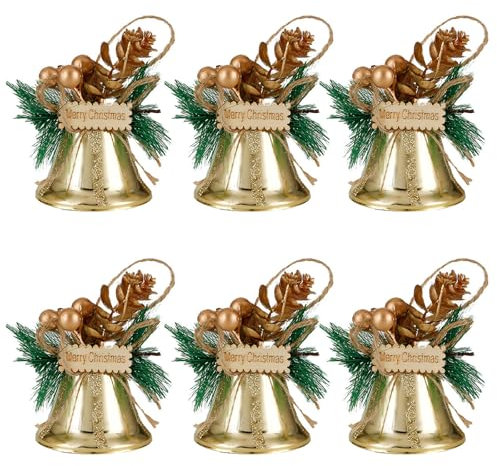 Psdndeww Mehrzweckpackung Mit 6 Weihnachtsglocken Robuste Dekoration Aus Metall Und Holz Für Festival Zuhause Und Accessoires