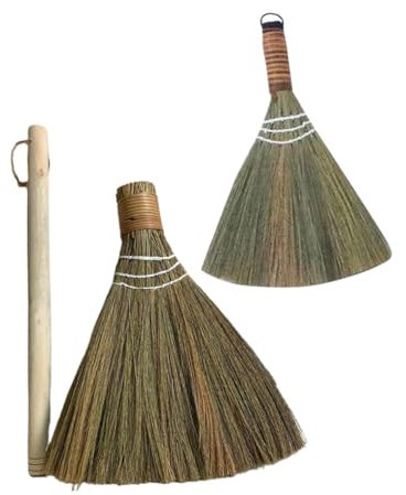 TOPBATHY 2pièces Balai Bambou Tressé Artisanal Balayette Intérieure Compacte Multi-Usage Balai Doux Écologique pour Nettoyage Maison Et Bureau