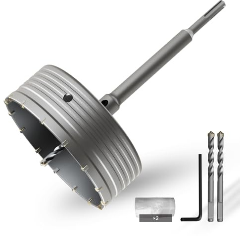 CSOOM Scie cloche béton 160 mm (6-9/32) avec tige SDS Plus de 220 mm et tige de connexion, scie cloche en carbure pour ciment, mur de briques, pierre