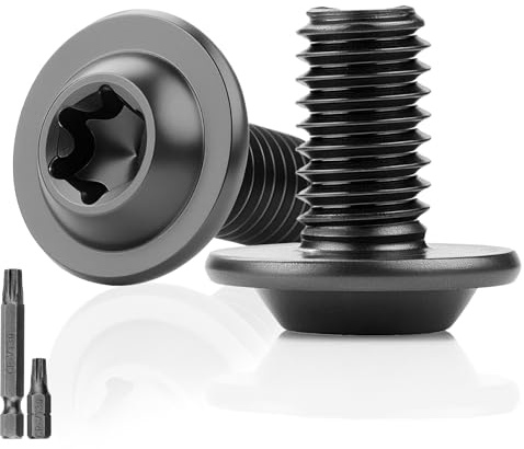 25 unidades de tornillos de cabeza alomada negros M6X12MM con cabeza plana, torx con brida, tornillos de acero inoxidable 304 con disco A2 V2A, rosca completa, oxidados con 2 piezas de llave torx T30