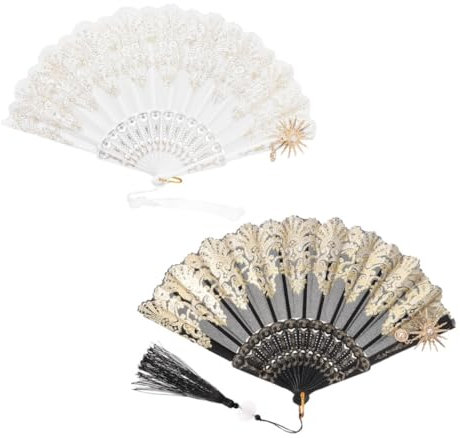 GALPADA 2pcs Lace Hand Fans Vintage Style Hand Fan Folding for Wedding Handheld Lace Summer Fashion