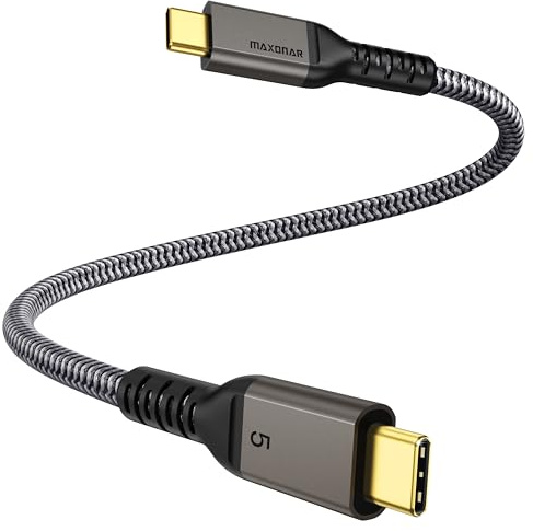 Cable Thunderbolt 5 Maxonar de 0,3 m (1 pie) y 80 Gbps, con aumento de ancho de banda de hasta 120 Gbps para carga 16K/Dual 8K y 240 W, compatible con Thunderbolt 4/3,USB 4 y más dispositivos USB C.