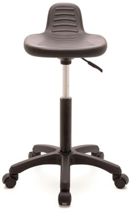 BiGDUG Essentials Poly Industrial Stool - Height Adjustable Stool Steal - 500-700H x 340W x 360D mm - Black Seat Back Support Standard Stool