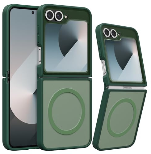 RALEAVO Magnetiskt fodral till Samsung Galaxy Z Flip 6, kompatibel med Magsafe starkt magnetiskt strömtelefonfodral, genomskinligt matt hård PC stötsäkert skyddande smalt skydd för Samsung Z Flip 6