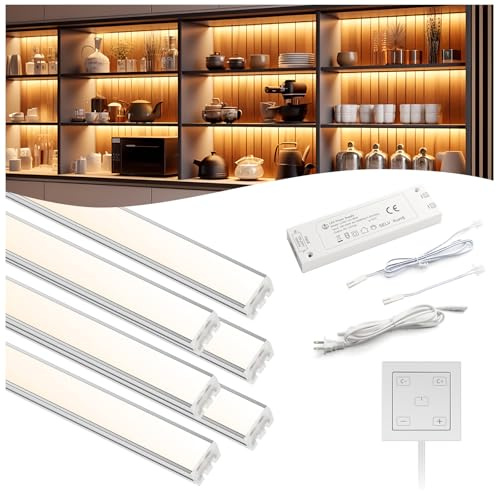 VST Under Cabinet Lighting, Work with Touch Switch – Solderless Linkable Gapless Under Counter Lights for Kitchen Liquor Cabinet Closets (6 Lights Bar Kit)
