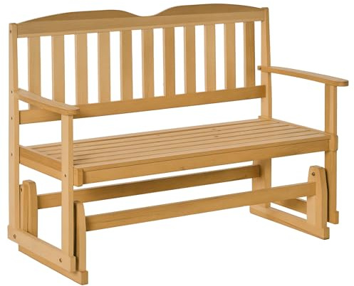 Outsunny Panchina da Giardino a Dondolo da 2 Posti con Braccioli, Panchina da Esterno in Legno di Abete, 132x51x95.5cm, Colore Legno
