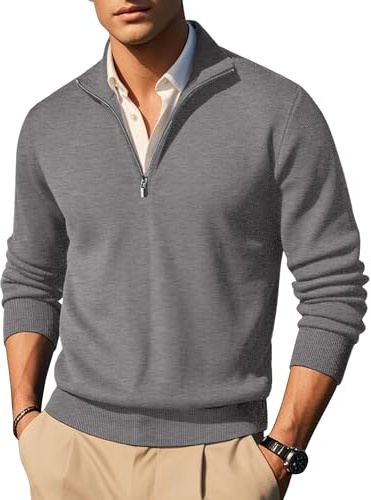 COOFANDY Jersey Cuello Alto Hombre Jersey Cremallera Cuello Sueter Invierno Sueter Manga Larga