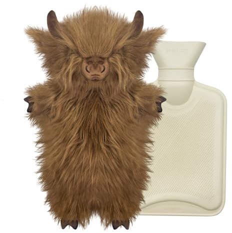 Wärmflasche mit Bezug 1L, Tier Wärmflasche Kinder, Gummi Wärmflaschen mit Kuschelig Bezug, Plüsch Wärmflaschen Ochse für Bauch Hand Fuß Körper Warmhalten, Hot Water Bottle Zur Reinigung Abnehmbar