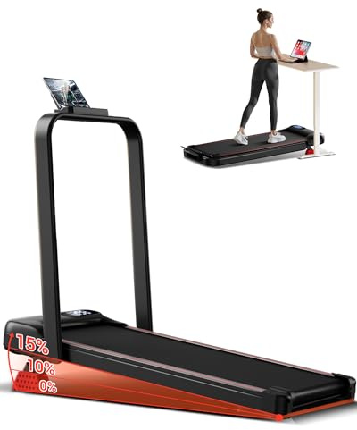 UMAY Tapis de Course Pliable Inclinable 15%, Tapis de Marche Pliable Inclinable 6 en 1 avec Moteur Silencieux, Walking Pad Charge Max 136KG