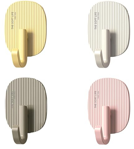 Hasmuta Ultra-Starke Klebehaken 10kg Selbstklebend & Bohrfrei Nahtloses Design für Bad, Küche, Flur, Schrank (4er Set, Gelb/Rosa/Grau/Beige) Ästhetisch & Hochfest