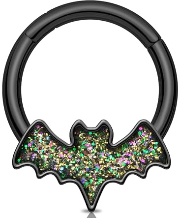 Melighting Fledermaus Septum Ring Halloween Daith Ohrring schwarzer Knorpelhreifen Muschel Ohrringe 316L Edelstahl Nasenring 8/10MM