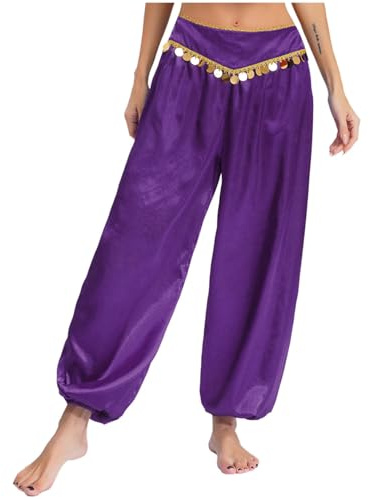 Sywiyi Damen Tanzhose Lang Bauchtanz Hose Pumphose mit Pailletten Low Rise Indische Orientalische Tanz Kostüm Mottoparty Karneval