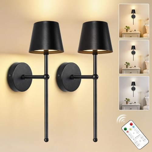 Kimjo Rechargeable Wall Lights Indoor, Wall Lamps for Bedroom with Remote | 5200mAh Wall Sconce Lights Battery Operated, USB Picture Lights for Wall, Wireless Battery Wall Lights for Living Room
