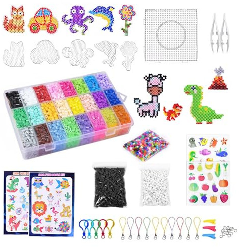 Euablfo 7300 Pezzi Perline da Stirare Set, 24 Colori Perline a Fusione Con Custodia, Perline Da Stirare Fai Da Te DIY Con Piastre,Regalo per Bambini, Pasqua, Compleanno, Fai da te, Ragazzi, Ragazze