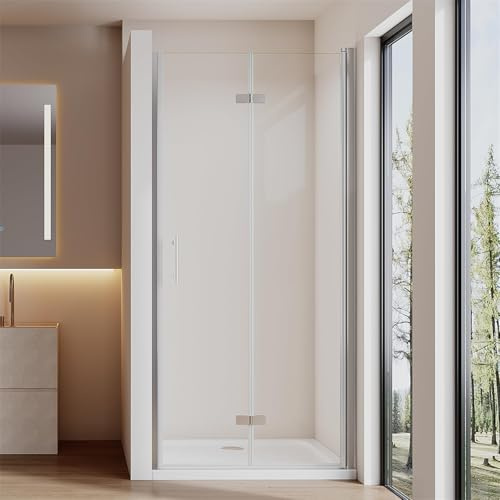 Cozynest Duschtür 100x195cm Einzelfalttür Falttür Nische Dusche Nischentür | Duschabtrennung faltbar Rahmenlos 6mm ESG-Sicherheitsglas Nano Beschichtung Hebe-Senk-Mechanismus Platzsparende