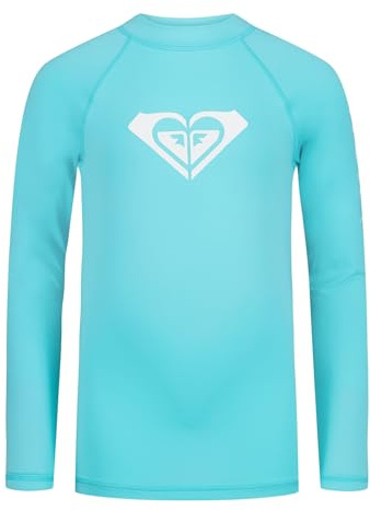 Roxy Girls' Long Sleeve Whole Hearted Rashguard Shirt, UPF 50+ Sun Protection, Quick Dry, Blue Radiance, L12/14