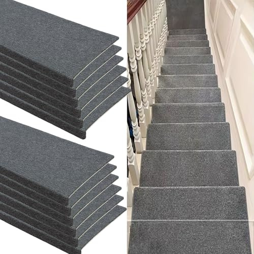 Générique Tapis escalier antidérapant Marches d'escalier en Moquette Ultra Pelucheux Gris foncé, Largeur 19 22 23 24 cm, Protections d'escalier intérieures à Nez Arrondi(12 PCS,W 24 CM L 80 CM)