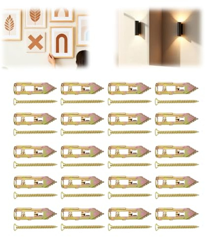 Self Drilling Drywall Anchors,Premium Metal Dry Wall Anchors and Screws Kit Expansion Screws-Zinc-Plated,No Drilling Required,Easy to Install,Holds 100+ lbs for Cabinets Shelves (20, 0.47x1.37 Inch)