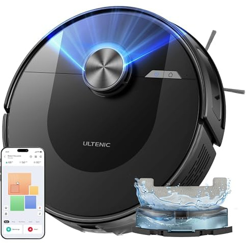 Ultenic D10 Robot Aspirador y Fregasuelos con Láser, 5000Pa + HEPA H12, Adaptación Alfombras, App/Alexa, 120 Min Autonomía