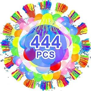Water Balloons Self Sealing, 444PCS Quick Fill Water Bombs with 3 Tap Connectors, Reusable Balloons for Kids Adults Easy Fill, Colourful Balloon for Beach Pool Party Outdoor Fight Summer Games