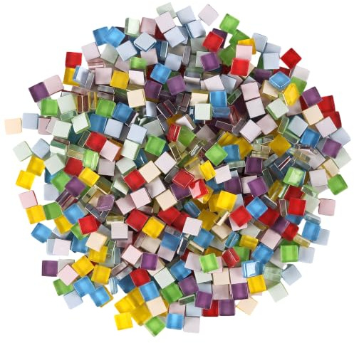 ZOENHOU 2 kg de carreaux de mosaïque pour bricolage, carreaux de mosaïque carrés en verre (1 × 1 cm), pierres de mosaïque colorées (environ 1200 pièces), carreaux de mosaïque en cristal pour projets