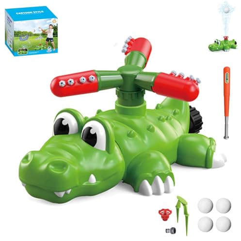 Sprinkler Spielzeug,krokodil Baseball Hinterhof Spiel,rasensprenger Kinder,4-in-1 Water Sprinkler Baseball Toy,360 Grad Drehbarer Kinder-Wassersprinkler,für Party,Pool,Park(A)
