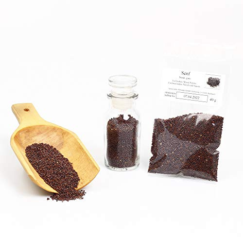 Senf braun, Senf Samen ganz, Senfsaat, braune Senfkörner dunkel, Mustard flour, Einlegegewürz glutenfrei, 40g