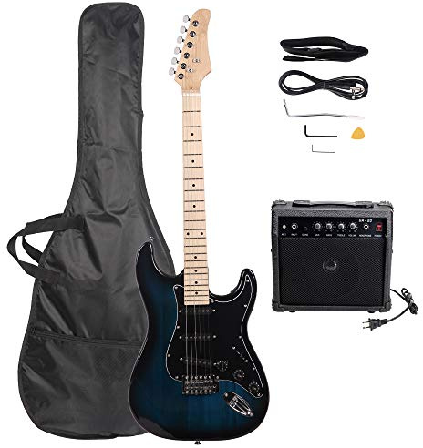 GLARRY Full Size Electric Guitar for Music Lover Beginner with 20W Amp and Accessories Pack Guitar Bag (DARK BLUE, 39 Right Handed)