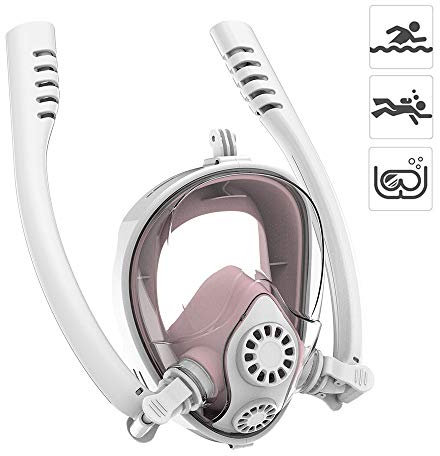 RJHY Vollgesichts-Schnorchelmaske 180 ° -Panoramablick Antibeschlag- und auslaufsichere Tauchmaske Erwachsene und weibliche Tauchmaske,Pink,L/XL