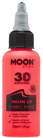 Moon Glow, Neon-UV-3D-Stofffarbe, Textilfarbe für Kleidung, T-Shirts, Taschen, Schuhe und Leinwand (Intensivrot, 30 ml (1er-Pack))