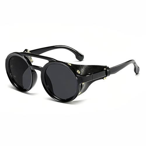 Occhiali da sole da Moto Gotico Uomo Donna Occhiali Rotondi Vintage avvolgono Side Shield Retrò Steampunk Guida