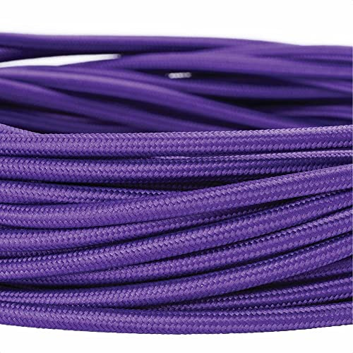 Câble d’alimentation textile - gaine extérieure en plastique - 5 m - 3 fils - 3 x 0,75 mm² - Avec conducteur de terre - Accessoire de lampe (5 m, violet)