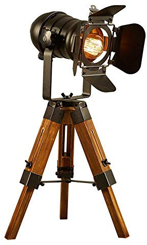 Lámpara de pie vintage, lámpara de pie Tripod, lámpara de estudio, lámpara de techo, lámpara de escritorio con trípode de madera ajustable E27 (bombilla no incluida)