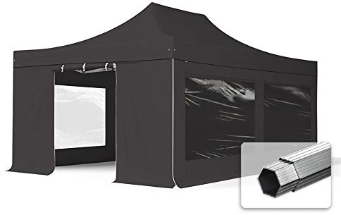 TOOLPORT ALU Pavillon Faltpavillon 4x6m mit Panoramafenster robust und wasserdicht Professional 50mm Partyzelt schwarz