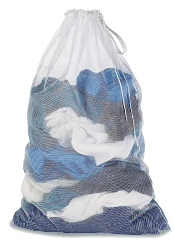 kuou Mesh Laundry Wash Bag, White Wash Bag Drawstring Washing Machine Bag Large Laundry Bag 60x90cm/23.6x35.4inch Net Bags for Clothes, Beddings,Tablecloth,Curtain