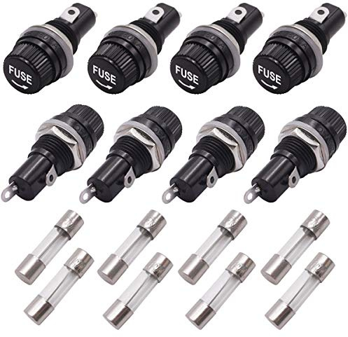 Tnisesm 8 Pcs Panel Mounted 5x20mm Screw Cap Fuse Holder Socket AC 250V 10A/AC 125V 15A Black with 8 Pcs Glass Tube Fuse(10A+15A)