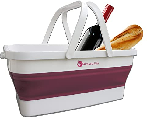 Altera la Vita Camping-Einkaufskorb Picknick Korb Spülbecken faltbar, klappbar 15 Liter wasserdicht platzsparend für Camping Wohnmobil Wohnwagen