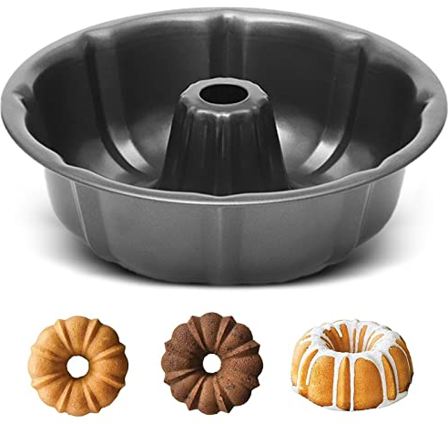 ARVINKEY Fluted Ring Cake Tin, Nonstick & Leakproof Carbon Steel Round Cake Pan Tray, 24cm/9.45in Baking Moulding Tin for Baking Cake Bread, Black
