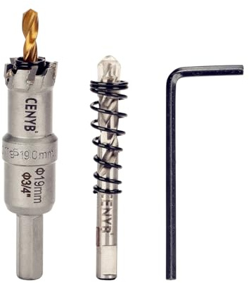 CENYB 3/4 (19mm) Tungsten Carbide Tipped Hole Saw with 2Pcs Titanium-Plated Pilot Drill Bits for Hard Metal,Stainless Steel,Iron,Aluminum Alloy,Wood and Plastic