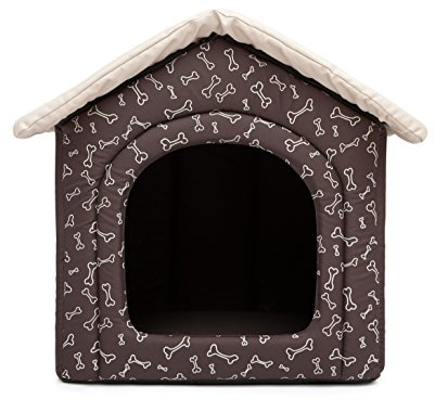 Hundehütte Hundehaus Hundehöhle für kleine mittelgroße und große Hunde - Katzenhaus, Katzenhöhle - Hundeliegen mit herausnehmbarer Dach - Standard - Größe: - Braun mit Knochen