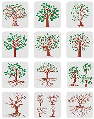 FINGERINSPIRE 12 Plantillas árbol 20x20cm Plantillas Ramas árboles plástico, Plantillas patrón Ramas árboles, Juegos Plantillas árbol la Vida para Pintar en Suelos Madera, Paredes y Ventanas
