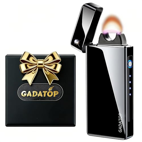 GADATOP Feuerzeug Sturmfeuerzeug Elektrisches Feuerzeuge mit großer Flamme Metallgehäuse USB Ladeanzeige wiederaufladbar Feuerzeuge für Kerzen Camping Feuerwerk Geschenk (Schwarz)